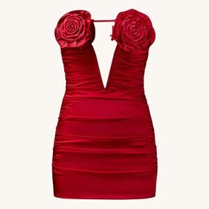 JW PEI Bailee Red Floral Applique And Ruched Tube Mini Dress Size 4